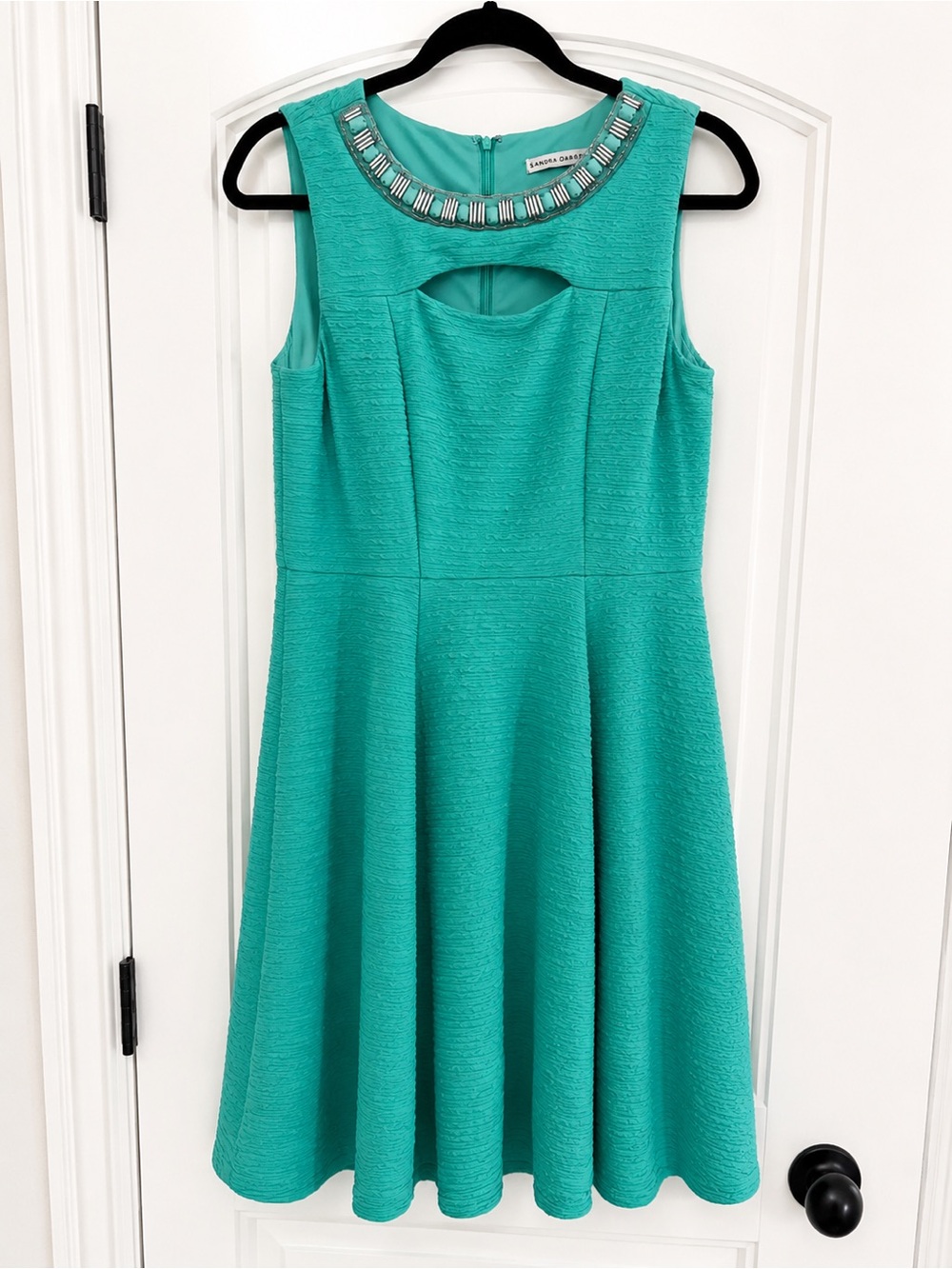 Sandra Darren Teal Jewel-Neck Fit & Flare Mini Dress
